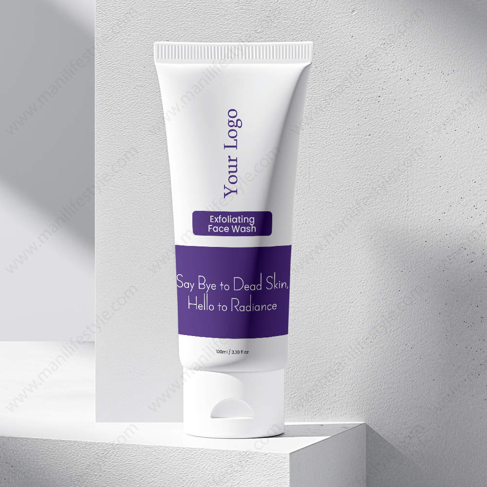 Exfoliating face wash product tube with a textured background