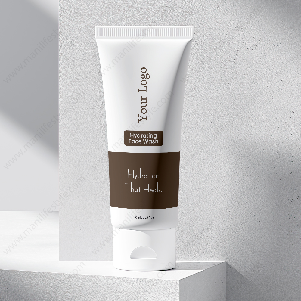 Hydrating face wash product tube with a clean, fresh background